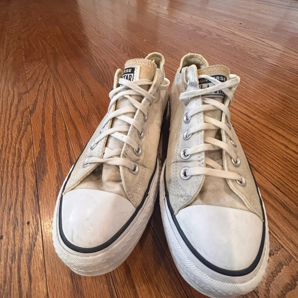 Cream Canvas Platform Sneakers - Women's Low Top
